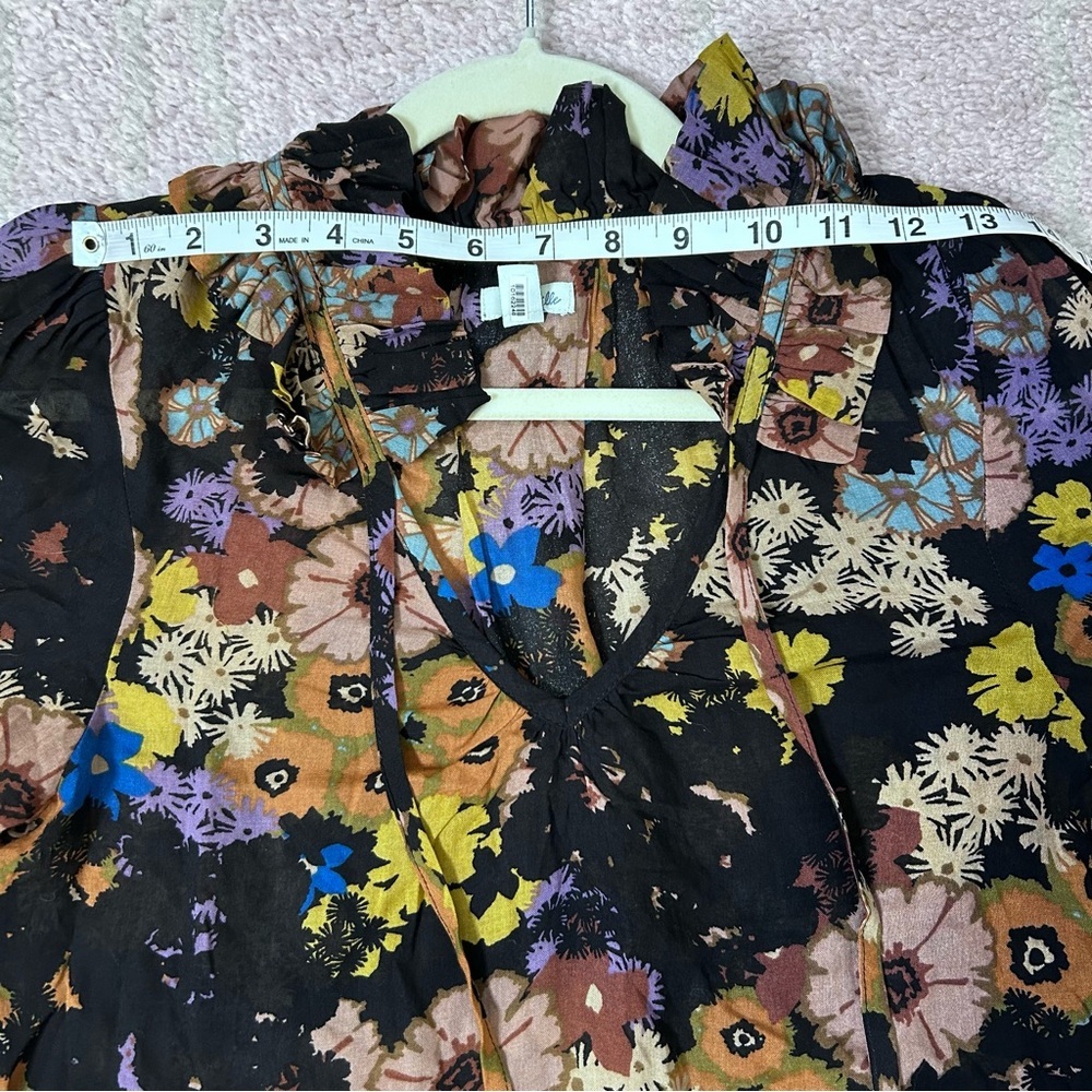 Odille Multicolor Dark Floral Ruffle Blouse Top Size 2 Office Spring Bohemian - Picture 6 of 11
